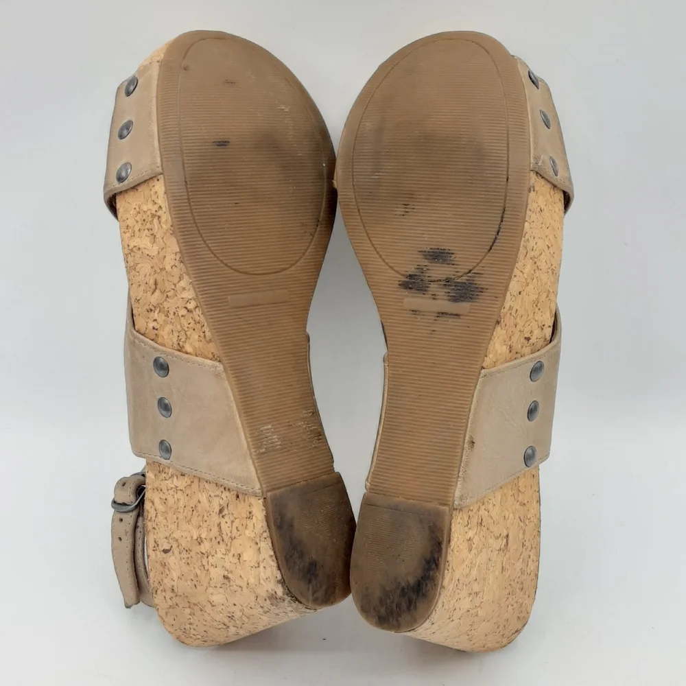 Lucky Brand Minari Leather Cork Wedge Sandal.